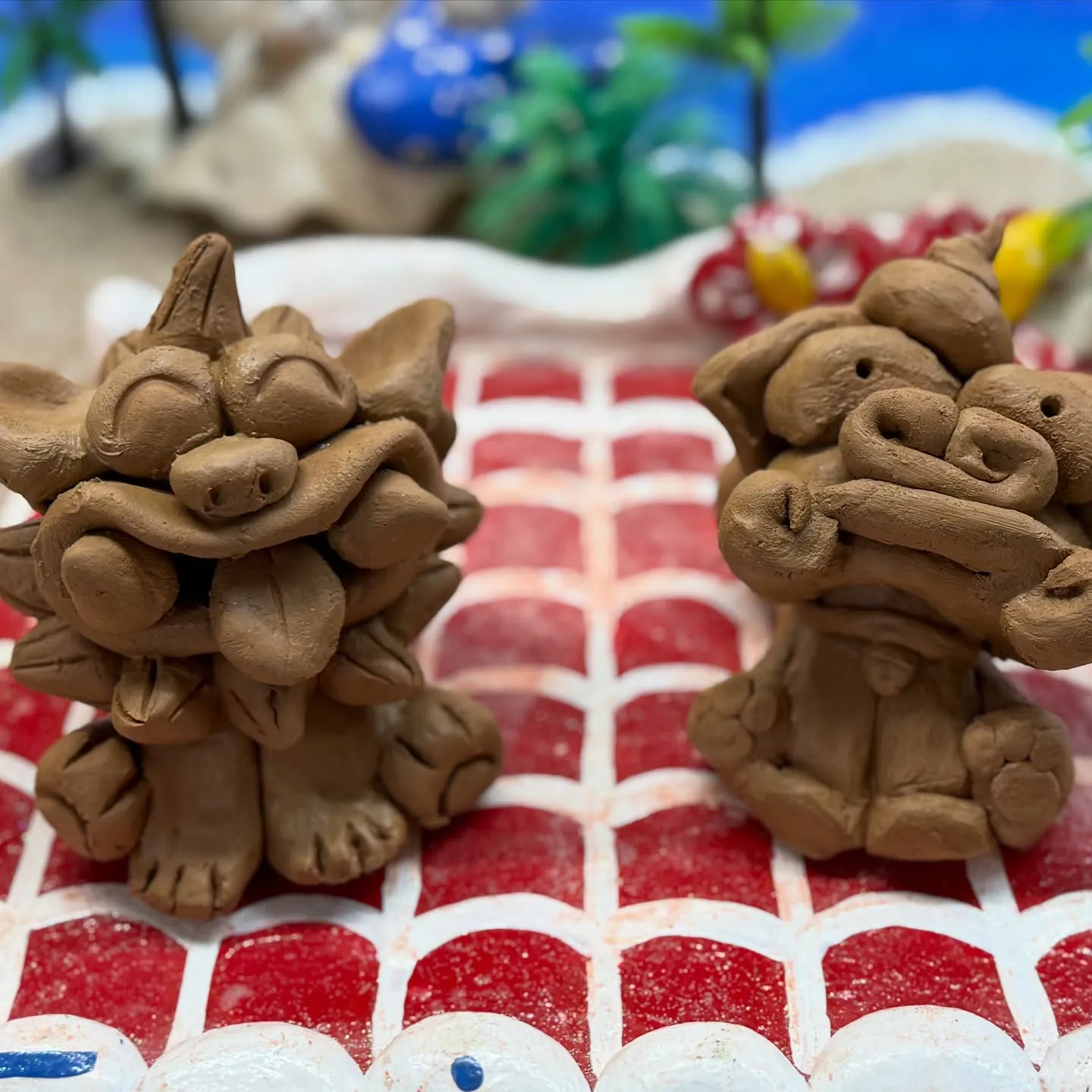 粘土玉から作ったお客様のシーサーの作品です(^^)