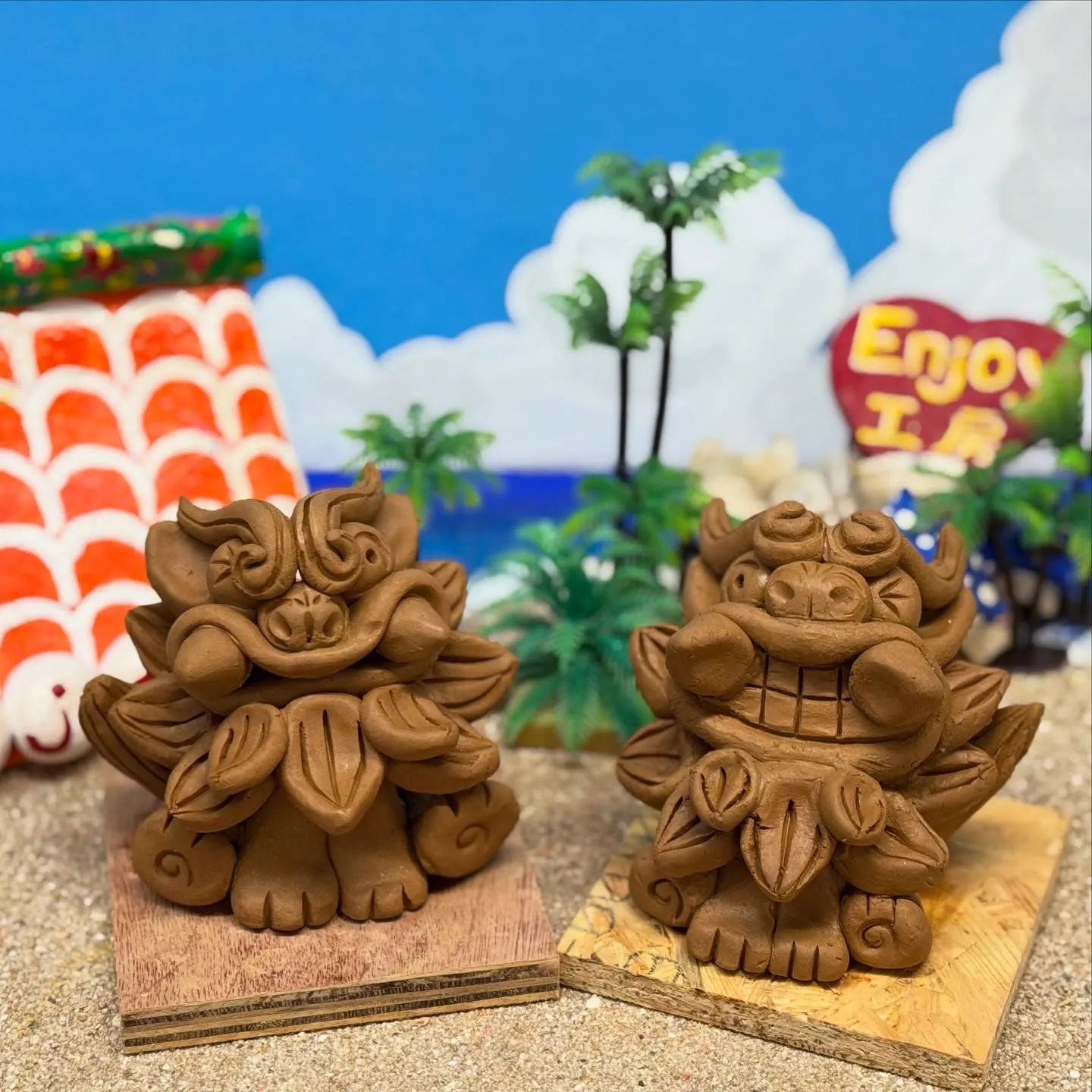 粘土玉から作ったお客様のシーサーの作品です(^^)