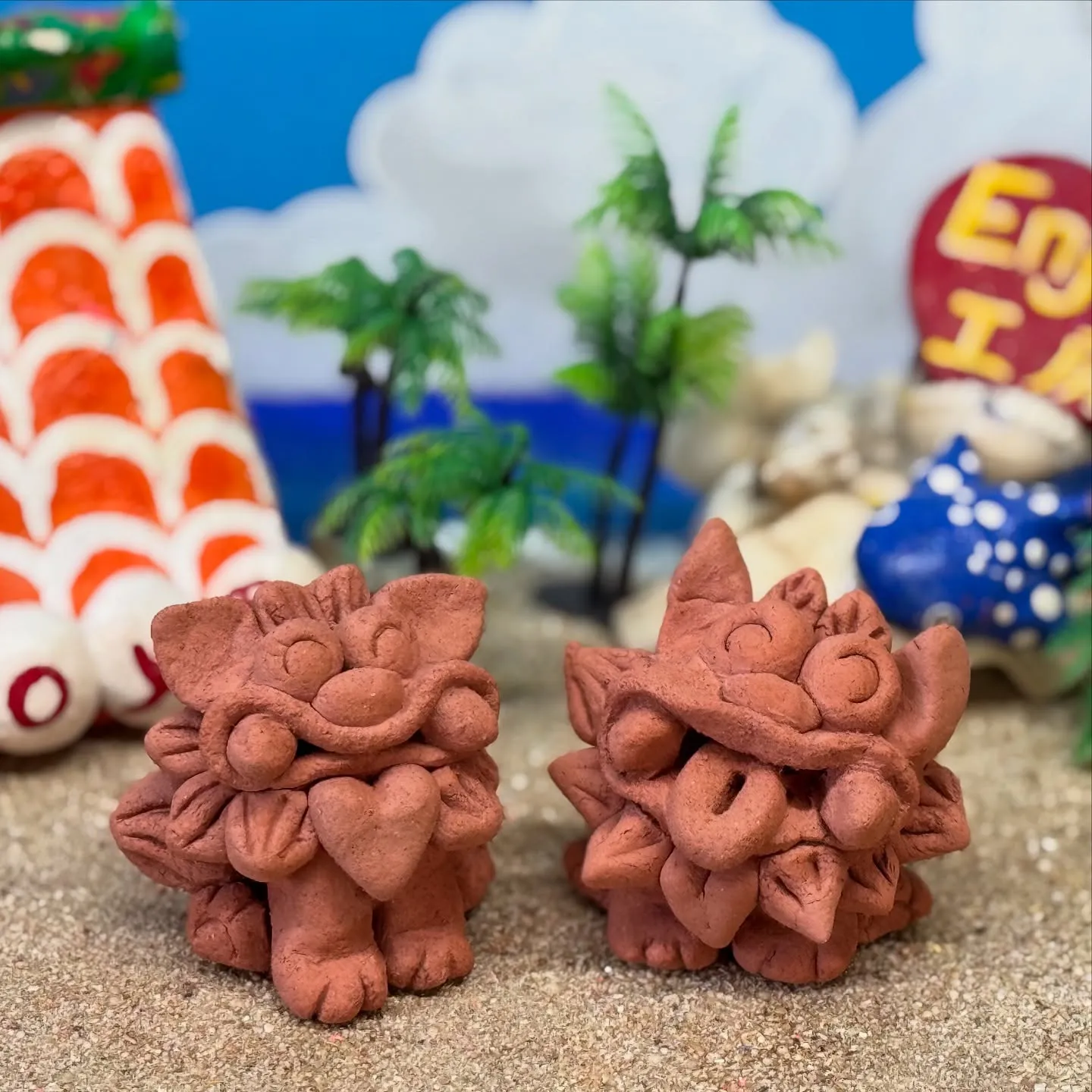 粘土玉から作ったお客様のシーサーの作品です(^^)