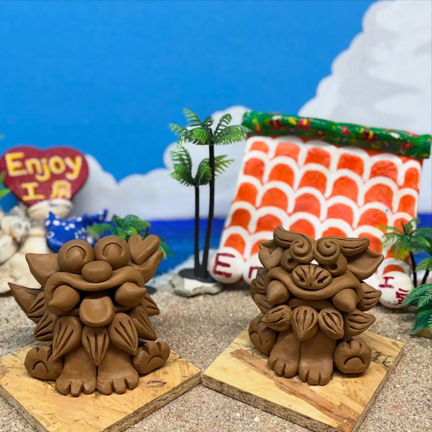 粘土玉から作ったお客様のシーサーの作品です(^^)