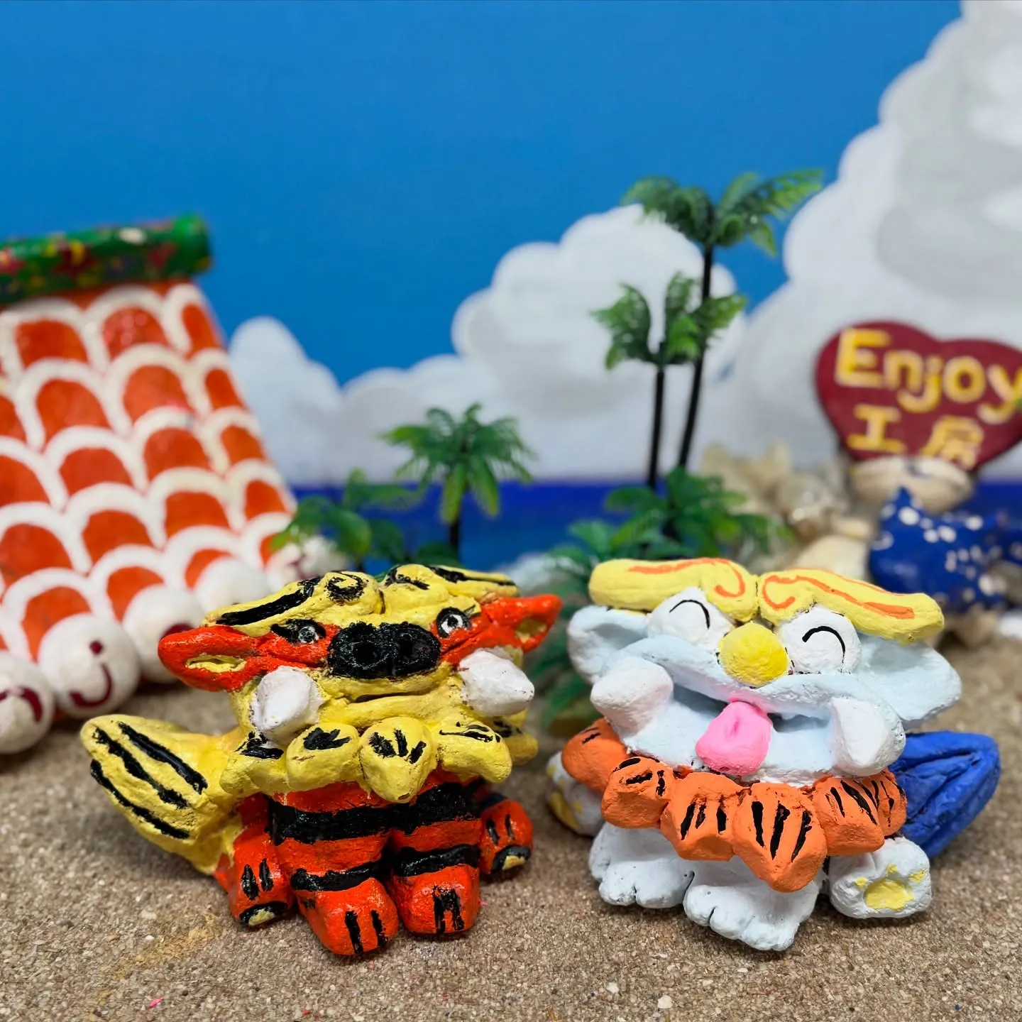 粘土玉から作ったお客様のシーサーの作品です(^^)