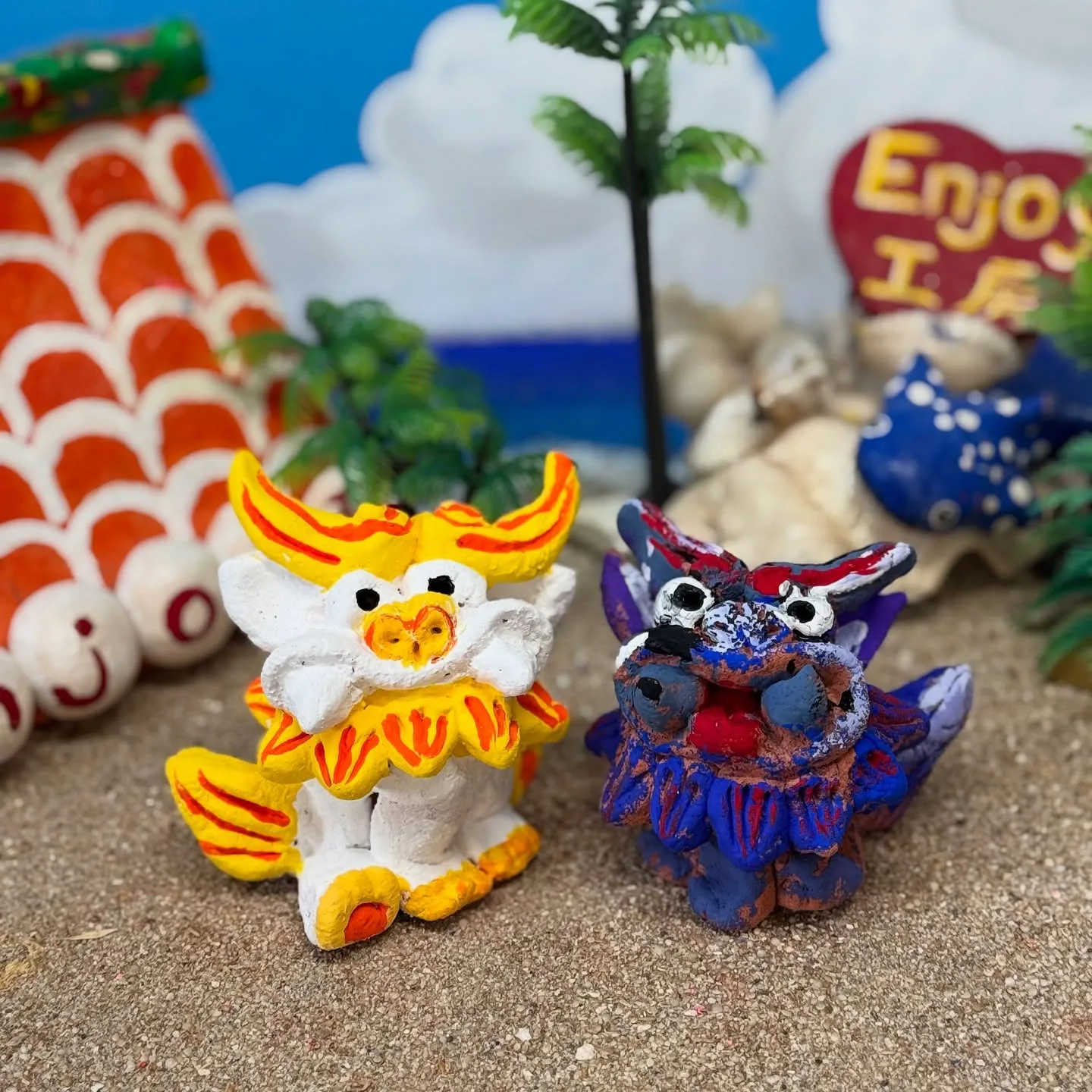 粘土玉から作ったお客様のシーサーの作品です(^^)