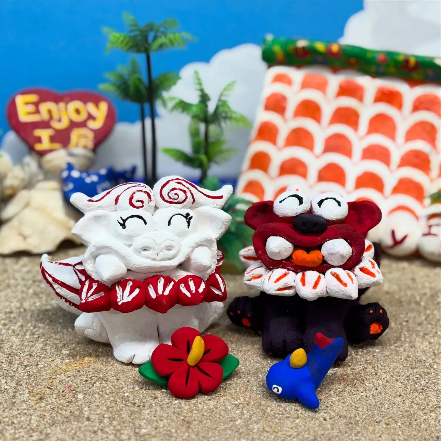 粘土玉から作ったお客様のシーサーの作品です(^^)