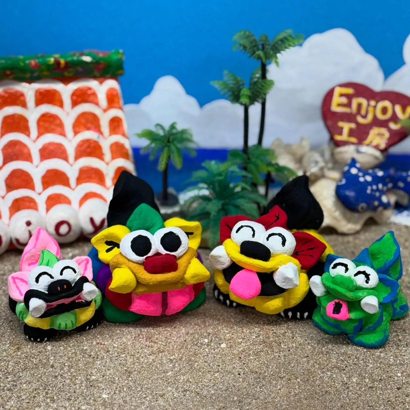 シーサー絵付け体験の漆喰シーサー作品集です(^^)